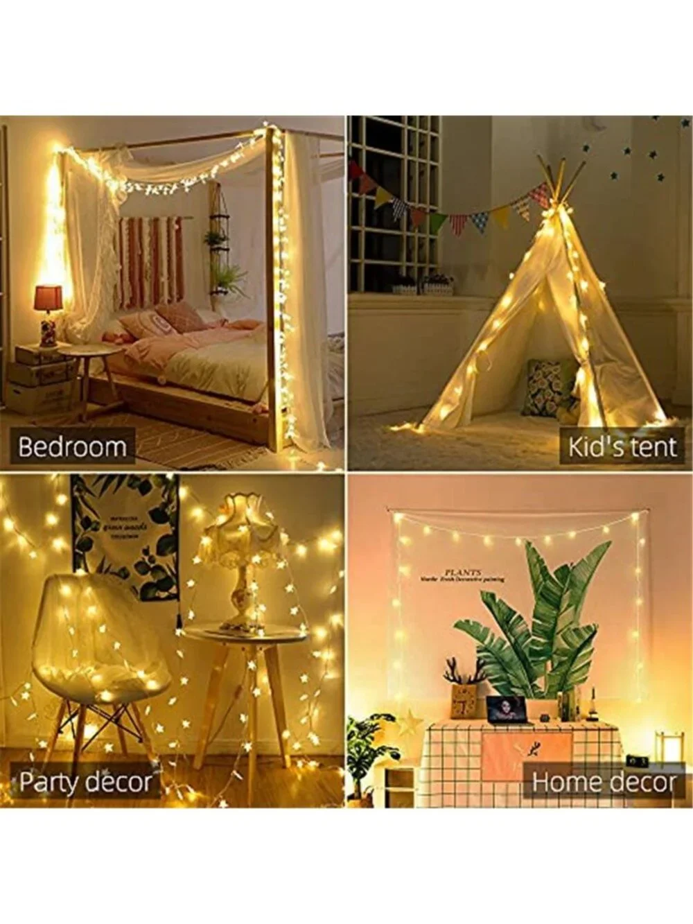 Star String Fairy Lights Warm White 10FT 20 LED Battery Powered Bedroom Decor